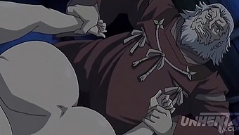 Old monks fucked a busty girl in anime style